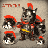 a picture of a cat in armor with the words attack written on the bottom