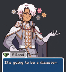 a pixel art of a man saying it 's going to be a disaster ..
