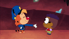 two cartoon characters are standing next to each other and one of them is wearing a police uniform