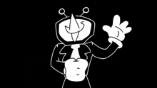 a black and white drawing of a cartoon character in a suit and tie .