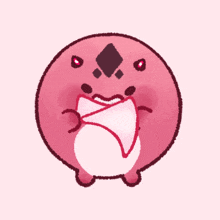 a cartoon drawing of a pink circle with a black diamond on it