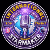 an international starmaker logo with a microphone and globe