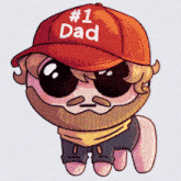 a cartoon drawing of a man with a beard wearing a hat that says # 1 dad