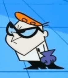 dexter from dexter 's laboratory is standing on a blue tiled floor .