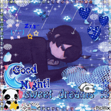 a picture of a person sleeping with the words good night sweet dreams on it
