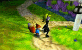 a video game scene with a fox and a crow