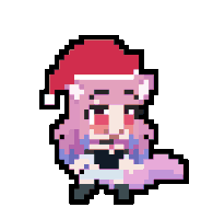 a pixel art of a girl wearing a red santa hat