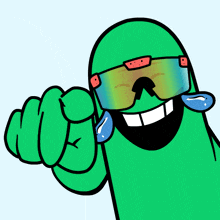 a green cartoon character wearing sunglasses and a beard