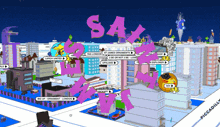 a map of a city with the word sax in purple letters