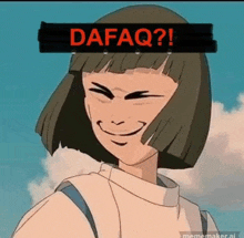 a cartoon character from spirited away is smiling and making a face .