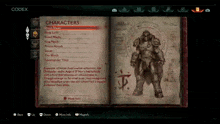 a video game is open to a page that says " codex "