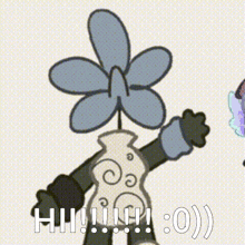 a cartoon character with a flower on his head and the words hi !