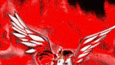 a drawing of a unicorn with wings against a red background .