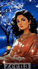 a painting of a woman with the name zeena on the bottom right