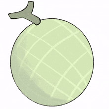 a cartoon drawing of a melon with a face inside of it
