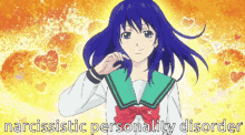 a picture of a girl with the words narcissistic personality disorder below her