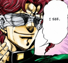 a cartoon character with bandages on his eyes is saying i see