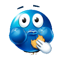 a blue smiley face is eating a cookie