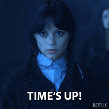 a picture of a girl with braids and the words time 's up on the bottom