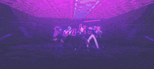 a group of anime characters are dancing in front of a neon sign that says reprize