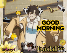 a picture of a boy with dalmatian ears says good morning baddie picmix