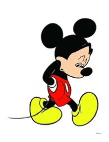 mickey mouse is wearing red shorts and yellow shoes
