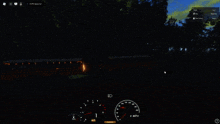 a school bus is driving down a dark road