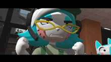 a cartoon character wearing glasses and headphones is making a funny face