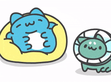 a cartoon of a cat sleeping on a pillow next to another cat