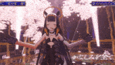 a girl with a halo on her head is in front of a sign that says pleides 3d