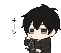 a cartoon character is holding a triangle in his hand .