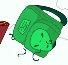 a cartoon drawing of a green alien backpack