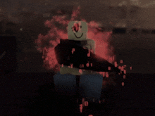 a roblox character is standing in front of a red background