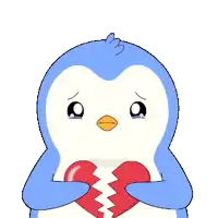 a penguin is holding a broken heart in its hands