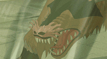 a cartoon drawing of a monster with its mouth open and sharp teeth