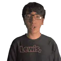 a man wearing glasses and a black shirt that says lewis