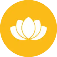 a yellow circle with a white flower in it