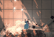 a pixel art drawing of a person in a bathtub with flames