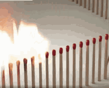 a row of matches are burning in a line