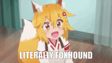 a picture of a girl with fox ears and the words literally foxhound below her