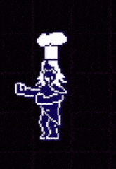 a pixel art of a woman wearing a chef 's hat is dancing .