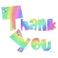 a rainbow colored thank you sign with rhinestones on it