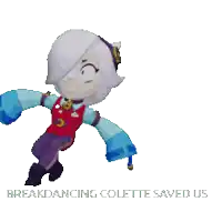 a cartoon character dancing with the words breakdancing colette saved us