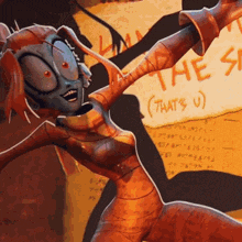 a cartoon ant is holding a piece of paper that says that 's u