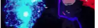 a pixel art of a person with a blue and purple light coming out of their mouth .