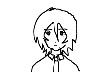 a black and white drawing of a man with short hair