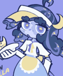 a drawing of a girl with a hat and the word vanilla on it