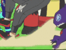 a cartoon drawing of a purple monster with a diamond on its head