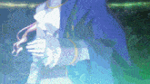 a person in a blue coat is holding something in their hands