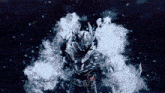a drawing of a knight with a sword and shield surrounded by flames